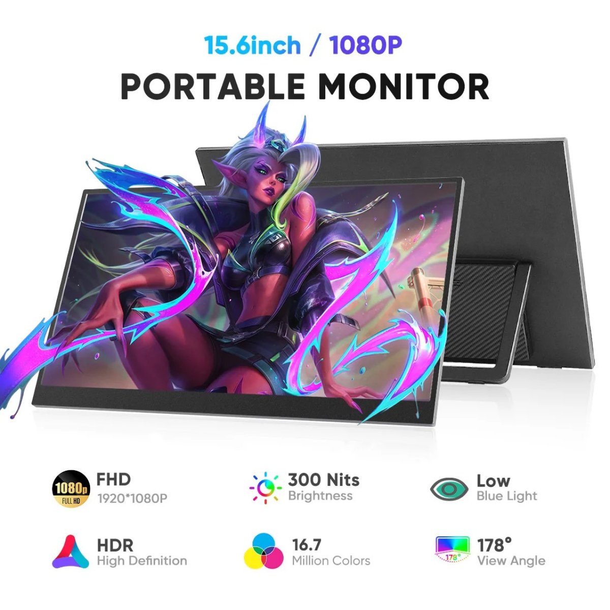 15.6 inch Wireless Portable Monitor FHD IPS USB-C HDMI with Kickstand & VESA | Speaker and Stand All Devices | Technical Support Line