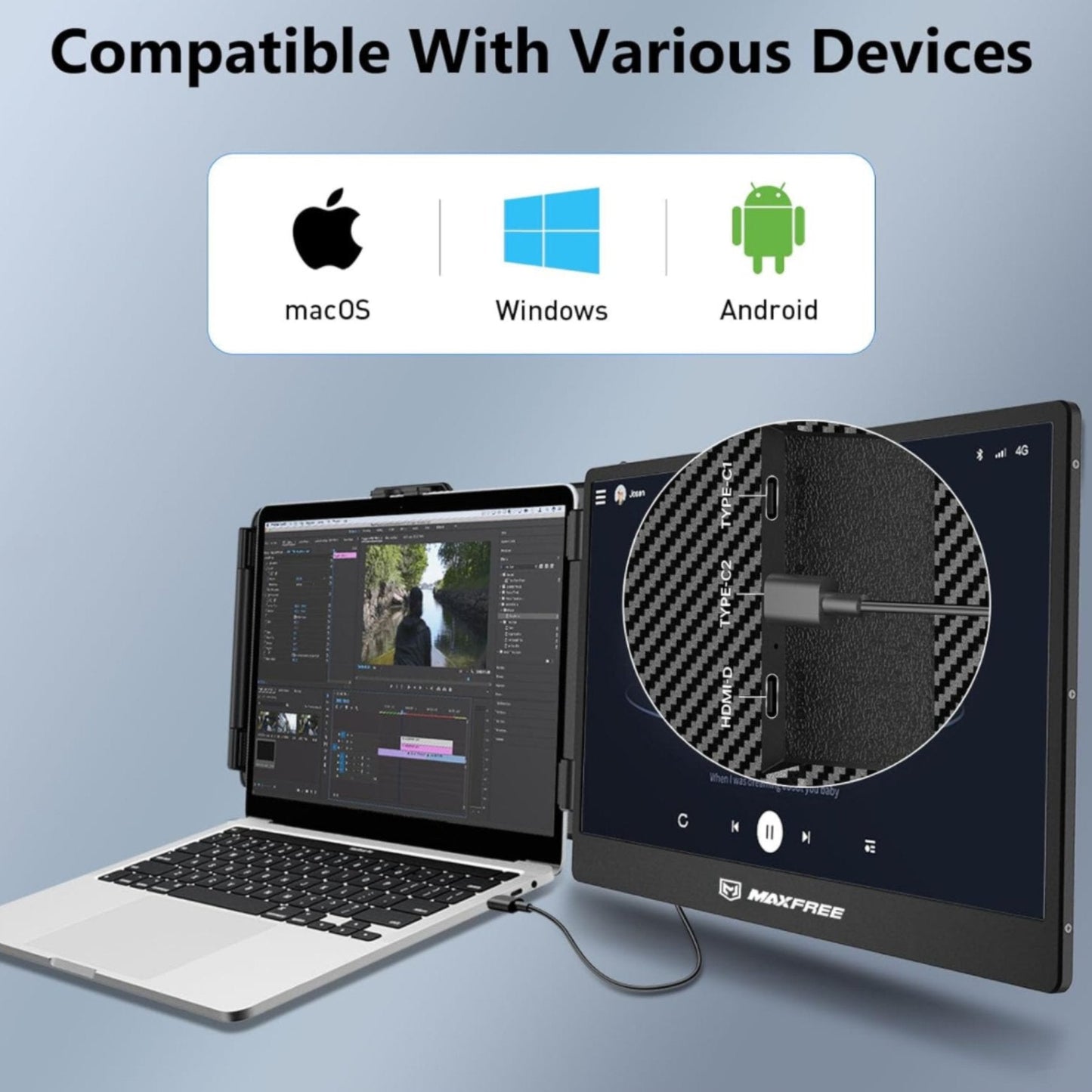 TUTT 14” FHD Single Portable Laptop Monitor IPS Dual Screen Extender with Built-in Stand and Speakers, Plug and Play Display for All Devices | S1 | Technical Support in 90 Min