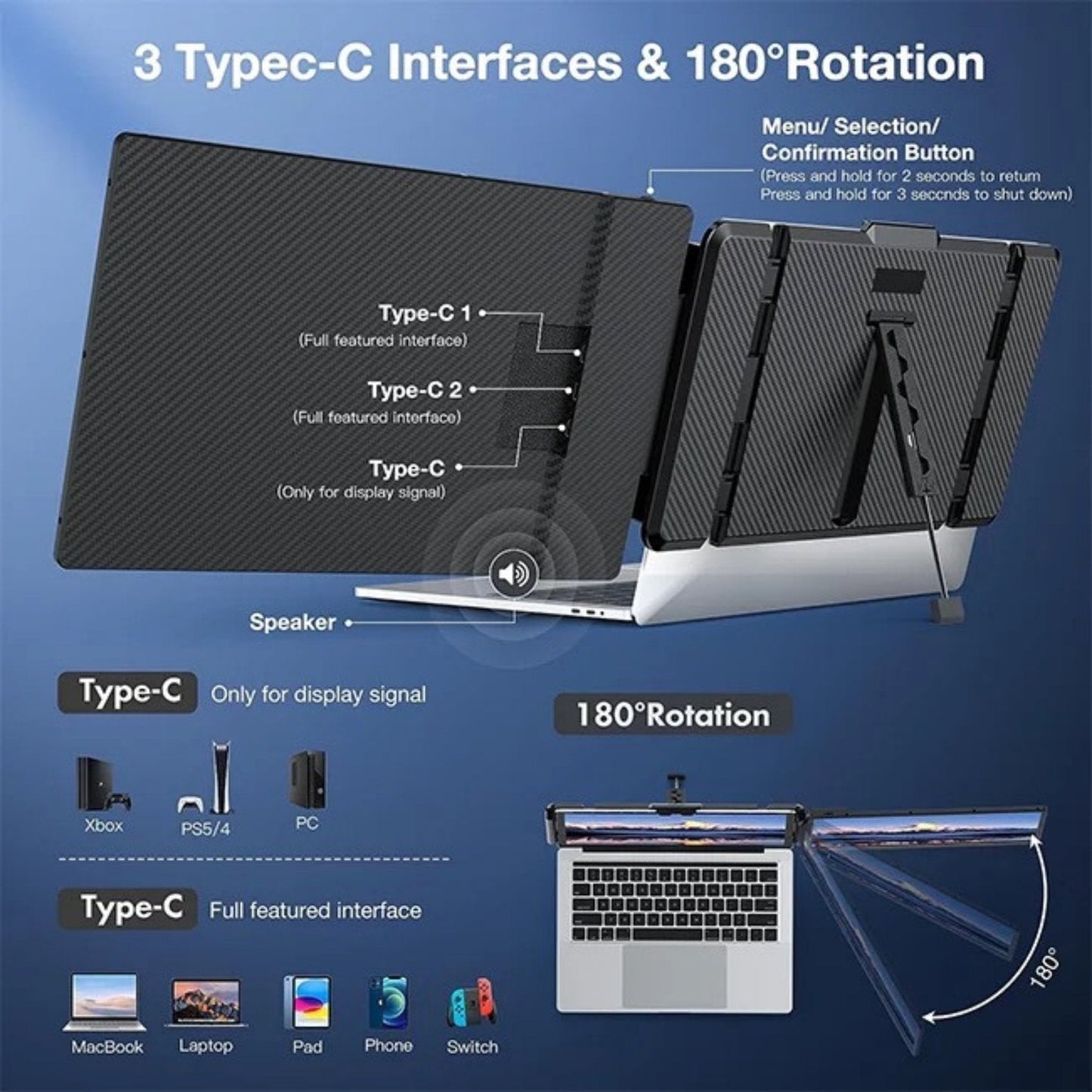 TUTT 14” FHD Single Portable Laptop Monitor IPS Dual Screen Extender with Built-in Stand and Speakers, Plug and Play Display for All Devices | S1 | Technical Support in 90 Min