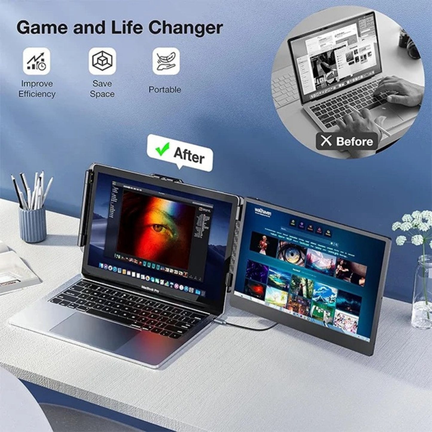 TUTT 14” FHD Single Portable Laptop Monitor IPS Dual Screen Extender with Built-in Stand and Speakers, Plug and Play Display for All Devices | S1 | Technical Support in 90 Min