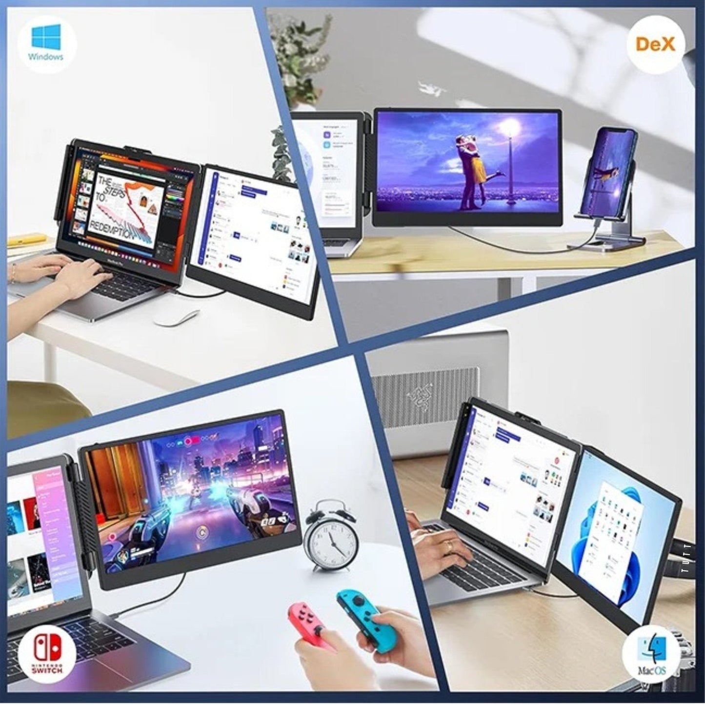 TUTT 14” FHD Single Portable Laptop Monitor IPS Dual Screen Extender with Built-in Stand and Speakers, Plug and Play Display for All Devices | S1 | Technical Support in 90 Min