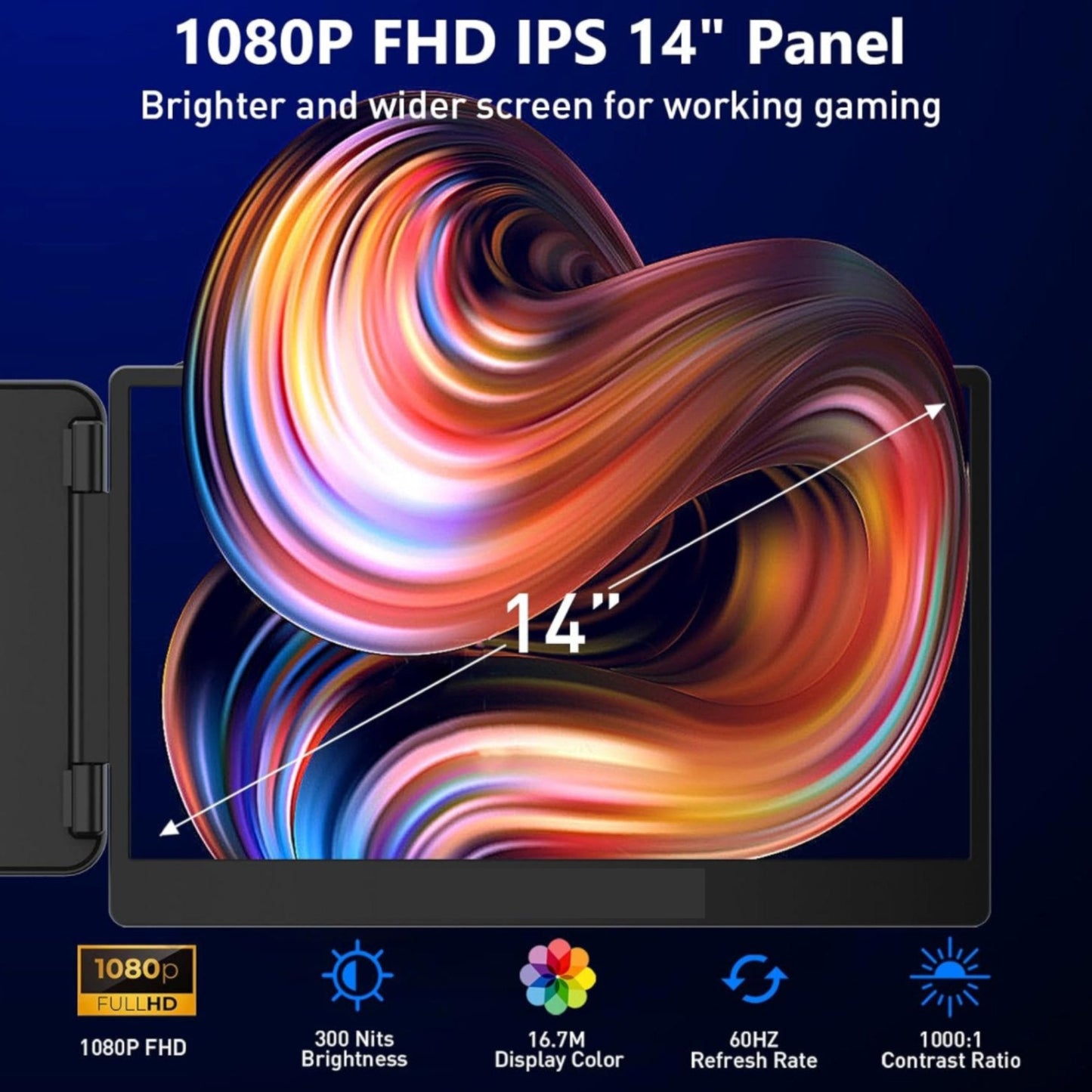 TUTT 14” FHD Single Portable Laptop Monitor IPS Dual Screen Extender with Built-in Stand and Speakers, Plug and Play Display for All Devices | S1 | Technical Support in 90 Min