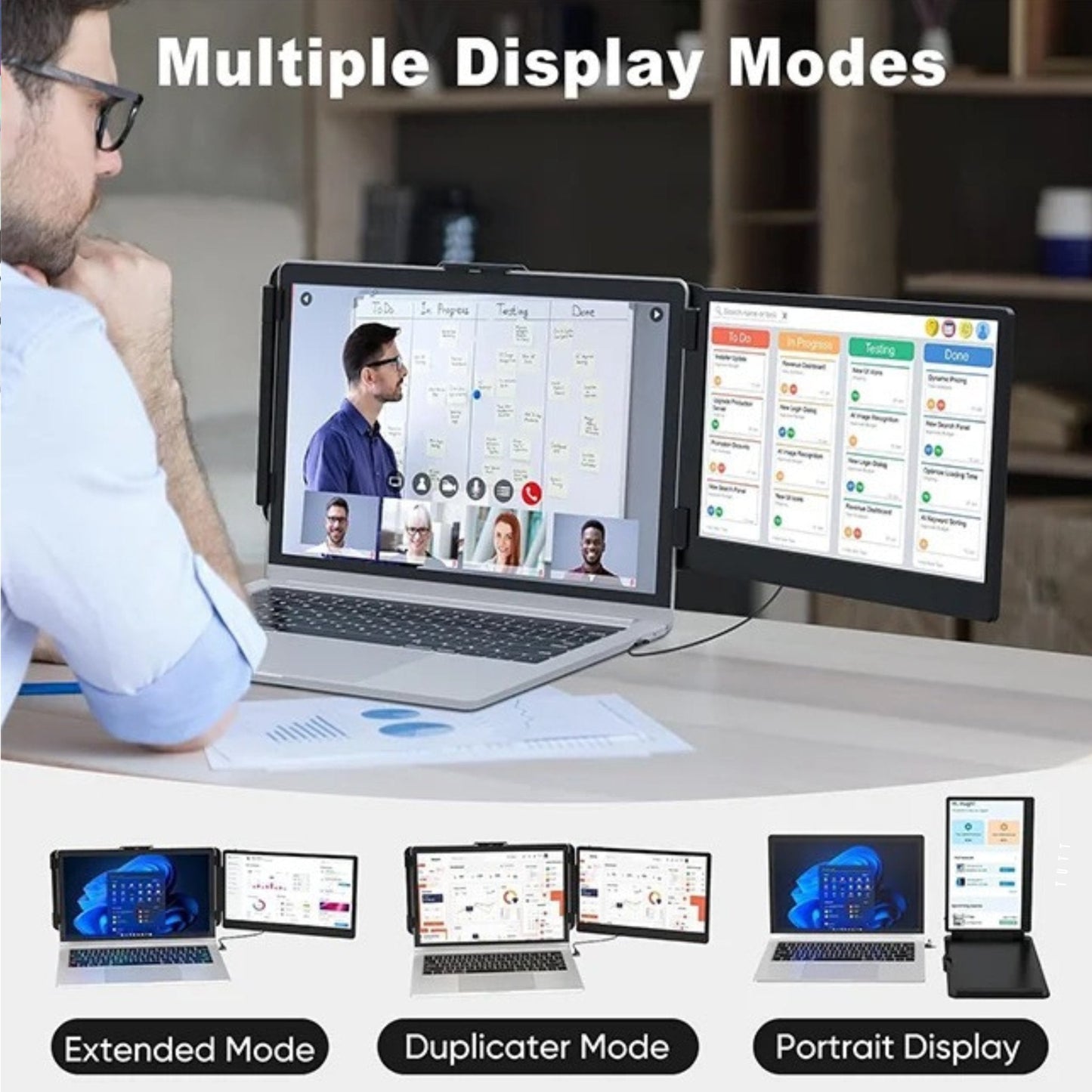 TUTT 14” FHD Single Portable Laptop Monitor IPS Dual Screen Extender with Built-in Stand and Speakers, Plug and Play Display for All Devices | S1 | Technical Support in 90 Min