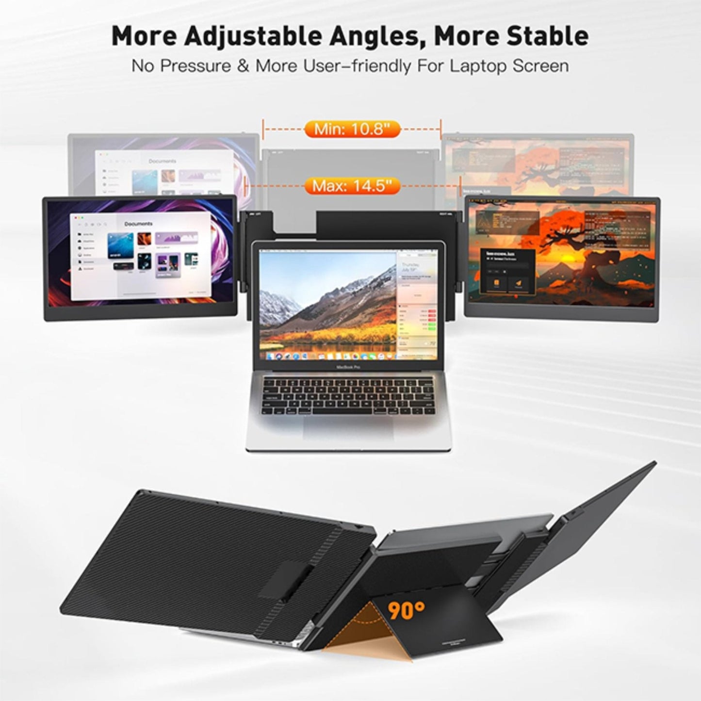 TUTT 14” FHD Dual Portable Laptop Monitor IPS Triple Screen Extender Built-in Stand and Speakers | All Devices Compatible | S3 | Technical Support in 90 Min