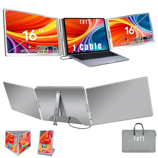 16” Dual Portable Laptop Monitor | Single Cable Setup | FHD 1080P Triple Screen Extender | 16:10 | Stand Alone | S880 | 90-Minute Technical Support